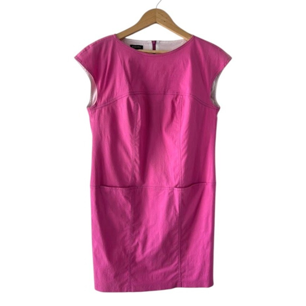 Escada Designer Pink Sleeve Shift Dress with Pockets Dulce Pink Cap‎ Size 40